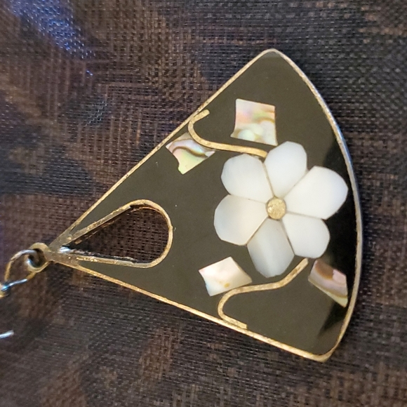 Handmade black with Mother of Pearl earrings 1.5" - Picture 2 of 2